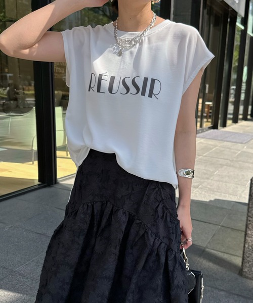 バックボタンジョーゼットロゴTEE　ホワイト　新品 DouDou シャツ ブラウス バックボタンジョーゼットロゴTEE