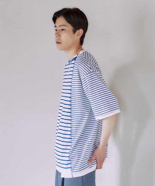 PUBLIC TOKYO tシャツ イレギュラーボーダーTEE メンズ