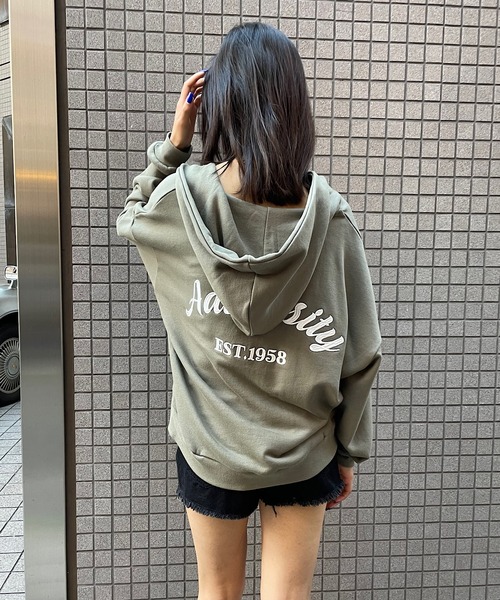 トレーナー スウェット バック刺繍Vネックスウェット レディース トレーナー スウェット 襟付きゲームロゴVネックスウェット