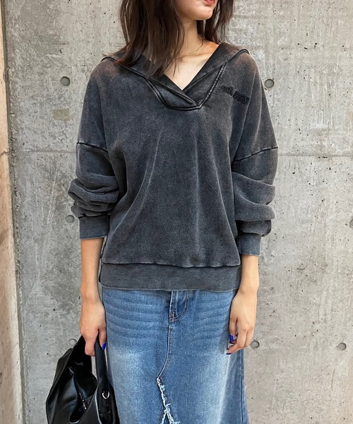 トレーナー スウェット バック刺繍Vネックスウェット レディース Roger&Raw トレーナー スウェット バック刺繍Vネックスウェット