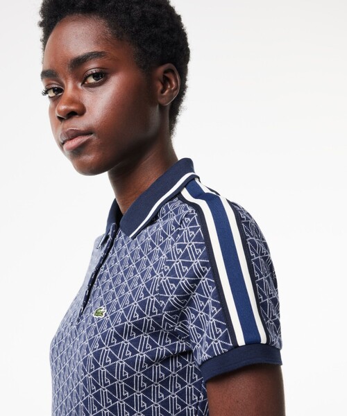 LACOSTE ポロシャツ ポロ モノグラムジャカードコットンニット