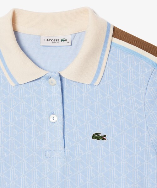 超安い LACOSTE モノグラムジャカードコットンニット ポロ ポロシャツ トップス