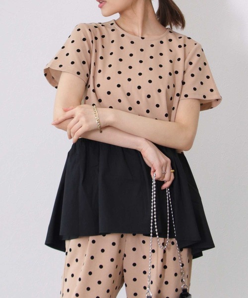 tシャツ 「PICCIN/ピッチン」フロッキードットペプラムブラウス レディース PICCIN tシャツ 「PICCIN/ピッチン」フロッキードットペプラム