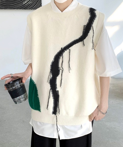 ベスト ジレ 「FVLMEN」remake stitch crew knit vest/リメイク