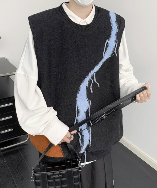 ベスト ジレ 「FVLMEN」remake stitch crew knit vest/リメイク