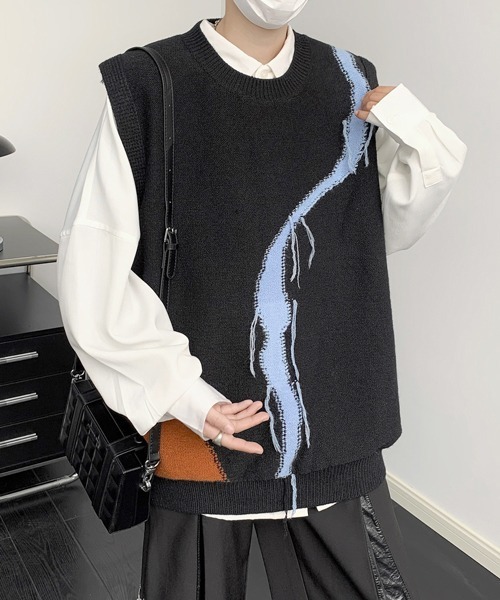 ベスト ジレ 「FVLMEN」remake stitch crew knit vest/リメイク