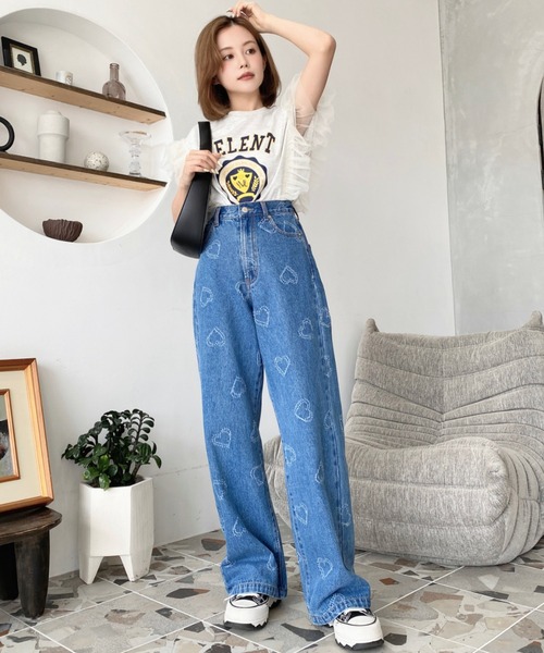 EU LOGO PATTERN DENIM PANTS/ハート柄デニムパンツ The REAL McCOY