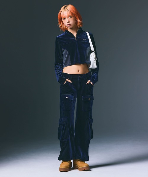 X-girl（エックスガール） パーカー VELOUR HALF ZIP TOP レディース