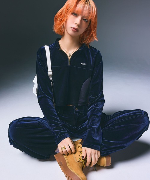 X-girl - 【X-girl】VELOUR Half zip top X-girl（エックスガール） パーカー VELOUR HALF ZIP TOP レディース