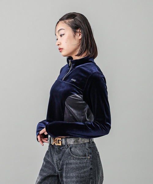 X-girl（エックスガール） パーカー VELOUR HALF ZIP TOP レディース