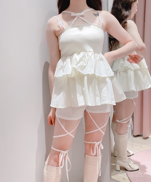 lilLilly キャミソール クロスリボンカップキャミソール