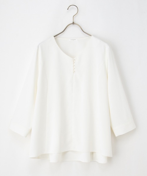 ブラウス シャツ バール釦ロングシャツ レディース Honeys ブラウス シャツ 7分袖パール釦ブラウス レディース