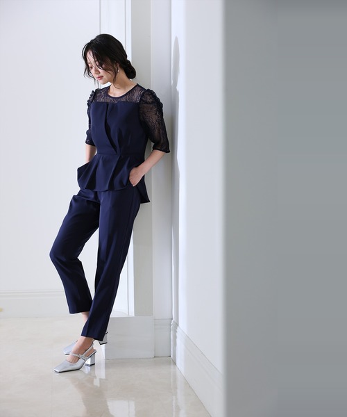 PourVous パンツセットアップドレス　ネイビー PourVous（プールヴー） パンツドレス : ZOZOTOWN Yahoo!店 - 通販