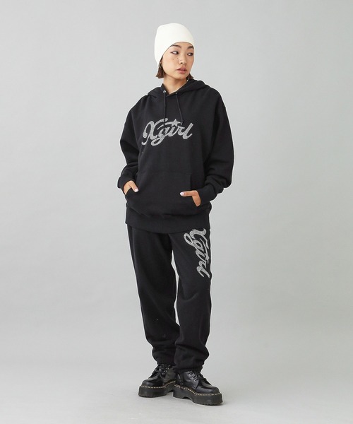 X-girl スウェットパンツ ジャージ RHINESTONE STAR CURSIVE