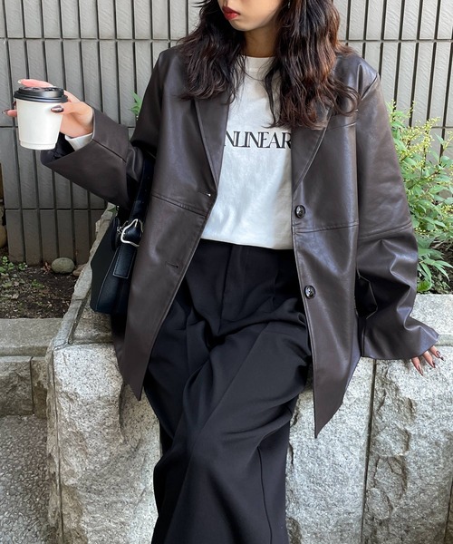 シャルルシャトン　フェイクレザーコート　36 レザージャケット ダブルライダースジャケット 革ジャン 皮