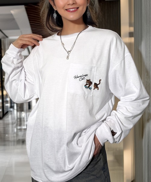 Chloé アイボリー 刺繍ポケット 長袖ブラウス Candlestick tシャツ ゆったり 萌えネコ 袖 刺繍 ポケット ロンティ