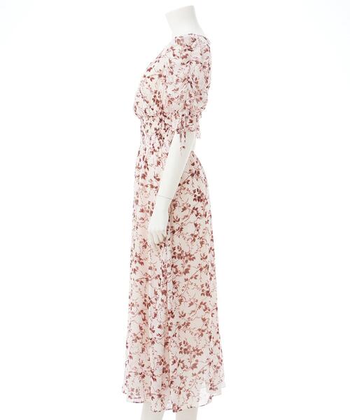 INGNI ワンピース ウエストシャーリング花柄シフォンワンピース