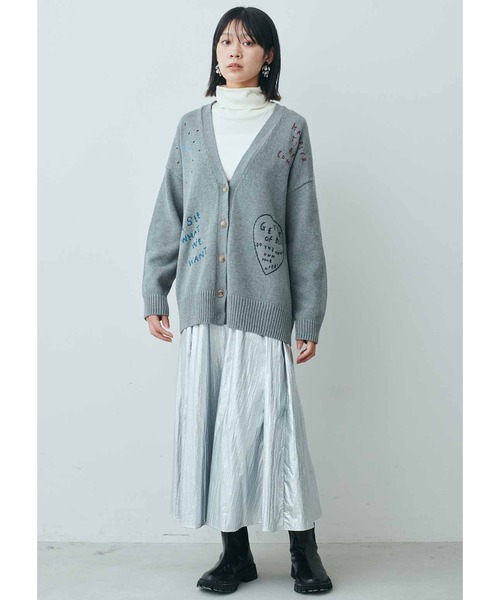 MEDE19F カーディガン MEDE19F レタード刺しゅうニット