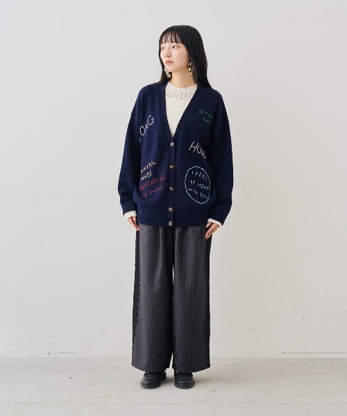 MEDE19F（メデジュウキュウ） カーディガン レタード刺しゅうニット