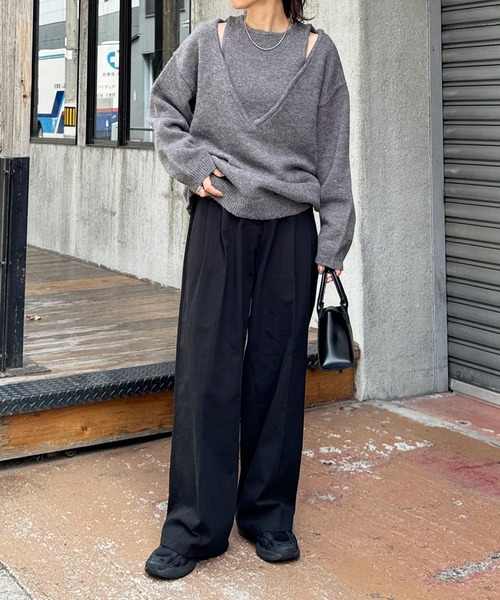 LE MORE パンツ タックツイルワイドパンツ レディース : ZOZOTOWN