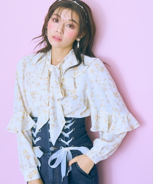 marun（マルン） ブラウス シャツ 「大きいサイズ」 花柄フリル長袖