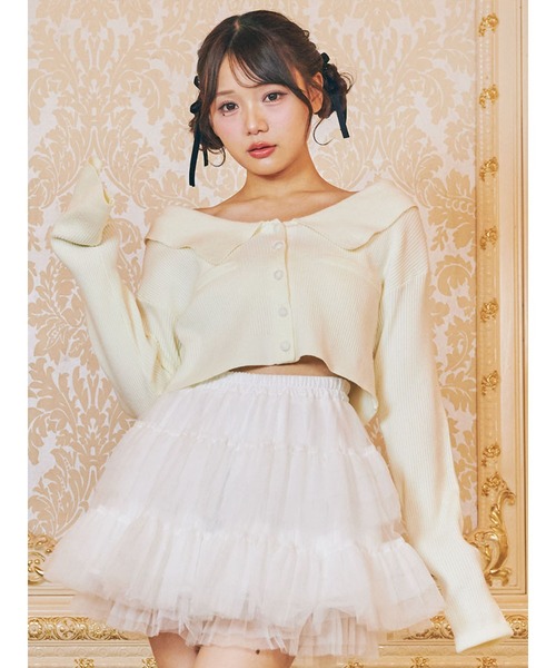 トップス me Me roir ニット セーター 刺繍リブニットカーデTOPS レディース