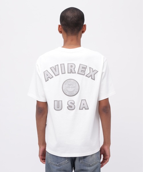 AVIREX tシャツ 「50th Anniversary」LEATHER PATCHED VARSITY T
