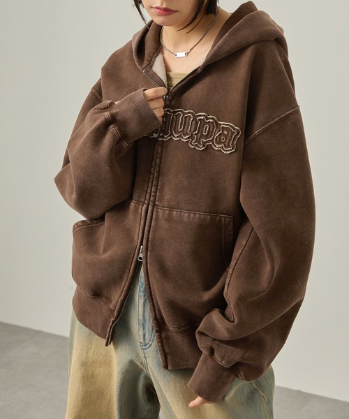 パーカー 「Snap club」ヴィンテージ加工 ダメージパッチロゴ ダブルジップパーカー レディース メンズ | Snap club | 03