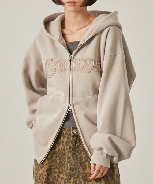 パーカー 「Snap club」ヴィンテージ加工 ダメージパッチロゴ ダブルジップパーカー レディース メンズ | Snap club | 04