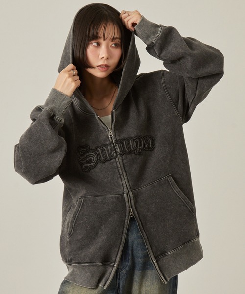 パーカー 「Snap club」ヴィンテージ加工 ダメージパッチロゴ ダブルジップパーカー レディース メンズ | Snap club | 08