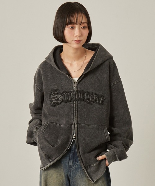 パーカー 「Snap club」ヴィンテージ加工 ダメージパッチロゴ ダブルジップパーカー レディース メンズ | Snap club | 09
