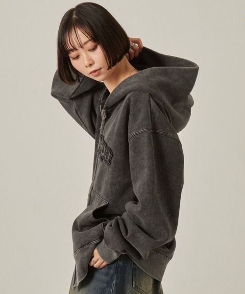 パーカー 「Snap club」ヴィンテージ加工 ダメージパッチロゴ ダブルジップパーカー レディース メンズ | Snap club | 10