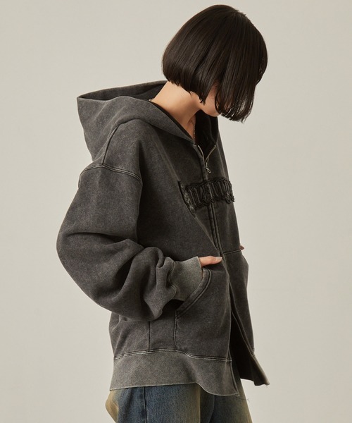 パーカー 「Snap club」ヴィンテージ加工 ダメージパッチロゴ ダブルジップパーカー レディース メンズ | Snap club | 12
