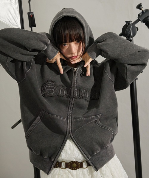 パーカー 「Snap club」ヴィンテージ加工 ダメージパッチロゴ ダブルジップパーカー レディース メンズ | Snap club | 18