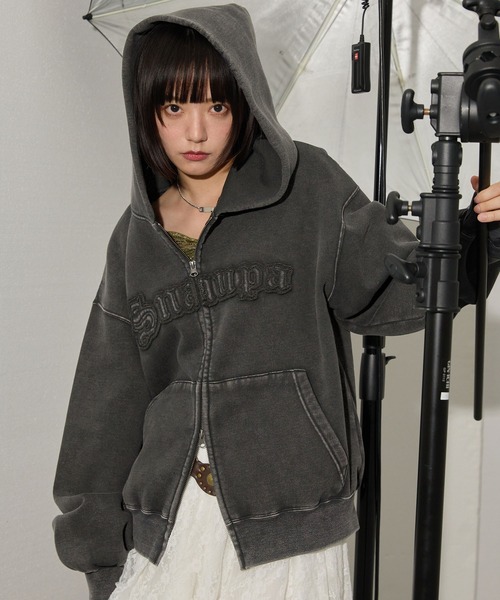 パーカー 「Snap club」ヴィンテージ加工 ダメージパッチロゴ ダブルジップパーカー レディース メンズ | Snap club | 21