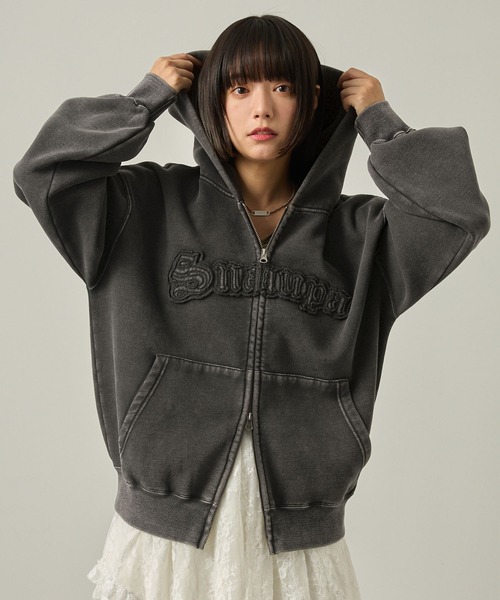 パーカー 「Snap club」ヴィンテージ加工 ダメージパッチロゴ ダブルジップパーカー レディース メンズ | Snap club | 22