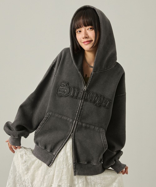 パーカー 「Snap club」ヴィンテージ加工 ダメージパッチロゴ ダブルジップパーカー レディース メンズ | Snap club | 23