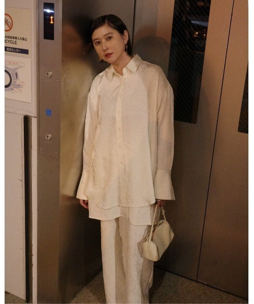 シャツ+ブラウス(長袖+七分) MANOF LINEN SHEER DOCKING SHIRT MANOF（マノフ） ブラウス シャツ WASHER LONG SHIRTS レディース