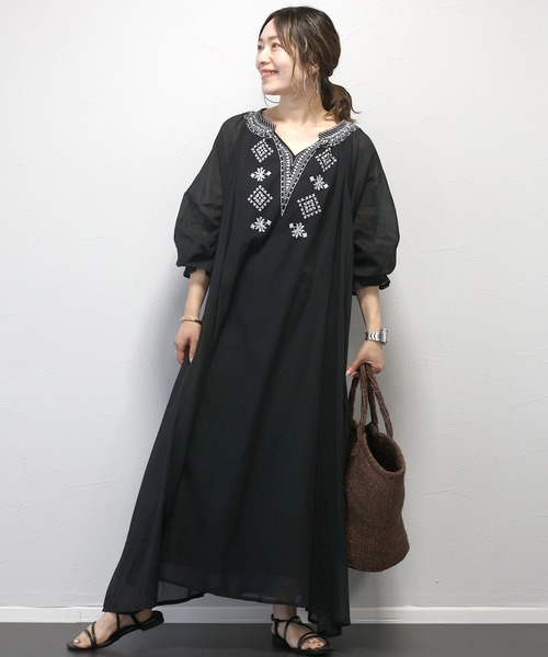 Aletta vita ワンピース 綿ボイル刺繍ロングワンピース