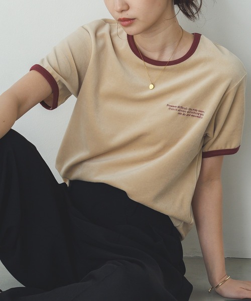 hunch（ハンチ） tシャツ 半袖 ベロア リンガーTシャツ レディース