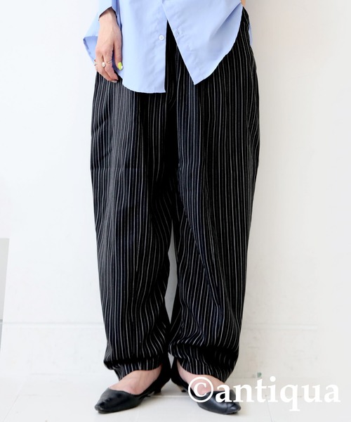 antiqua（アンティカ） パンツ ストライプバルーンパンツ レディース