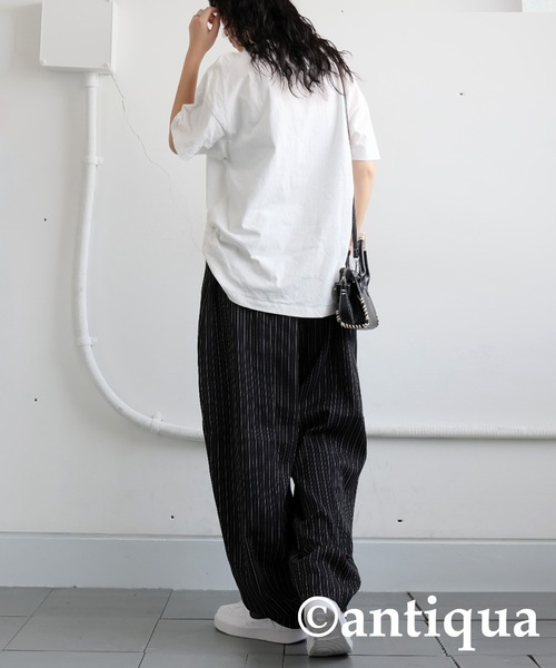 antiqua（アンティカ） パンツ ストライプバルーンパンツ レディース