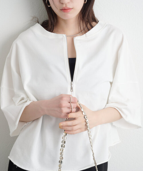 Omekashi tシャツ ハーフジップ2WAYTシャツ レディース