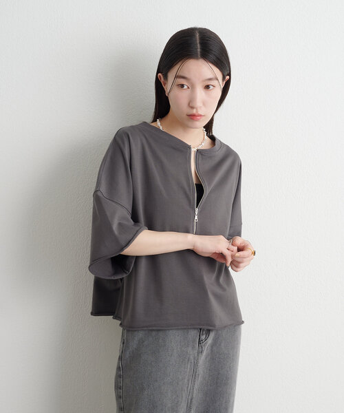 Omekashi tシャツ ハーフジップ2WAYTシャツ レディース