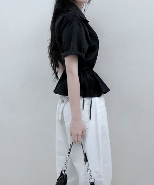 シャツ/ブラウス(半袖/袖なし) Lace Ribbon Blouse - White-Black tulle lace ribbon blouse（シャツ・ブラウス） | CODE A（コードエー