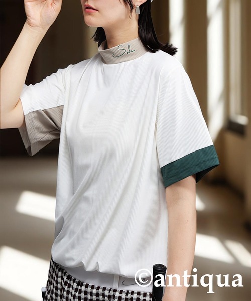 tシャツ モックネック配色トップス レディース メンズ