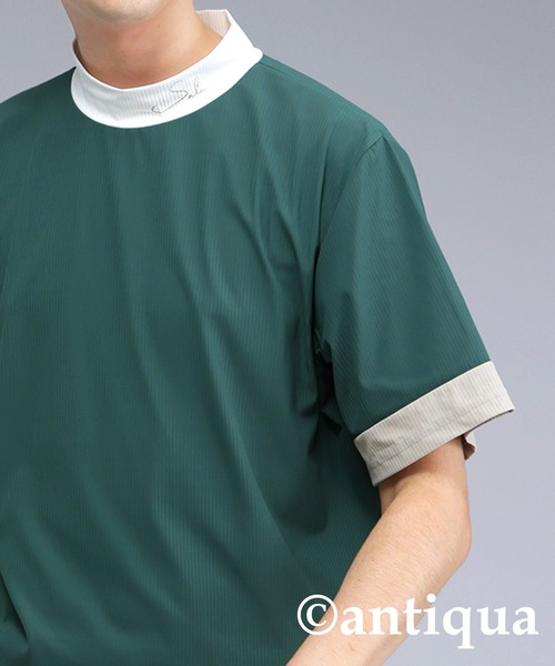 antiqua（アンティカ） antiqua tシャツ 半袖 モックネック配色