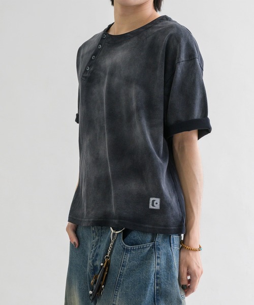 ヘンリーネック tシャツ 「EPNK」Asymmetry henry neck tee