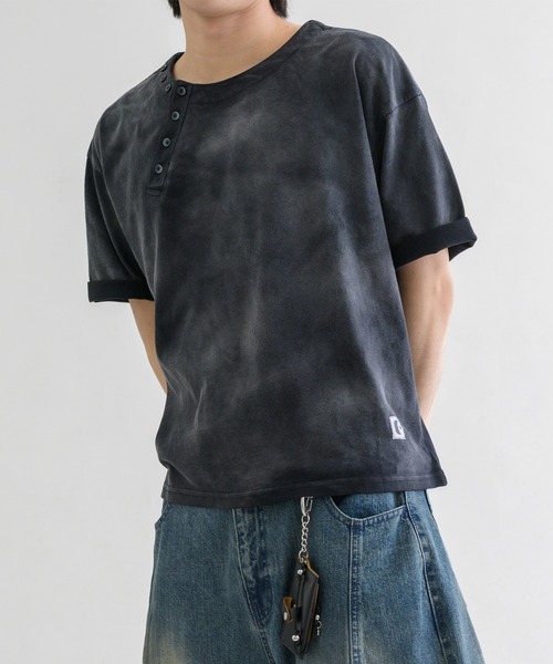 ヘンリーネック tシャツ 「EPNK」Asymmetry henry neck tee
