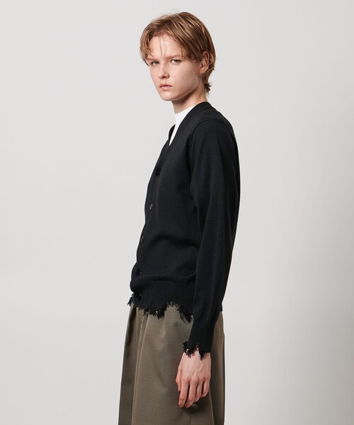 カーディガン 「LOEFF」ダメージ Vネック カーディガン UNISEX レディース メンズの画像